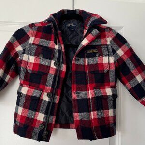 Polo Ralph Lauren Plaid Red, White, Navy Wool Coat
